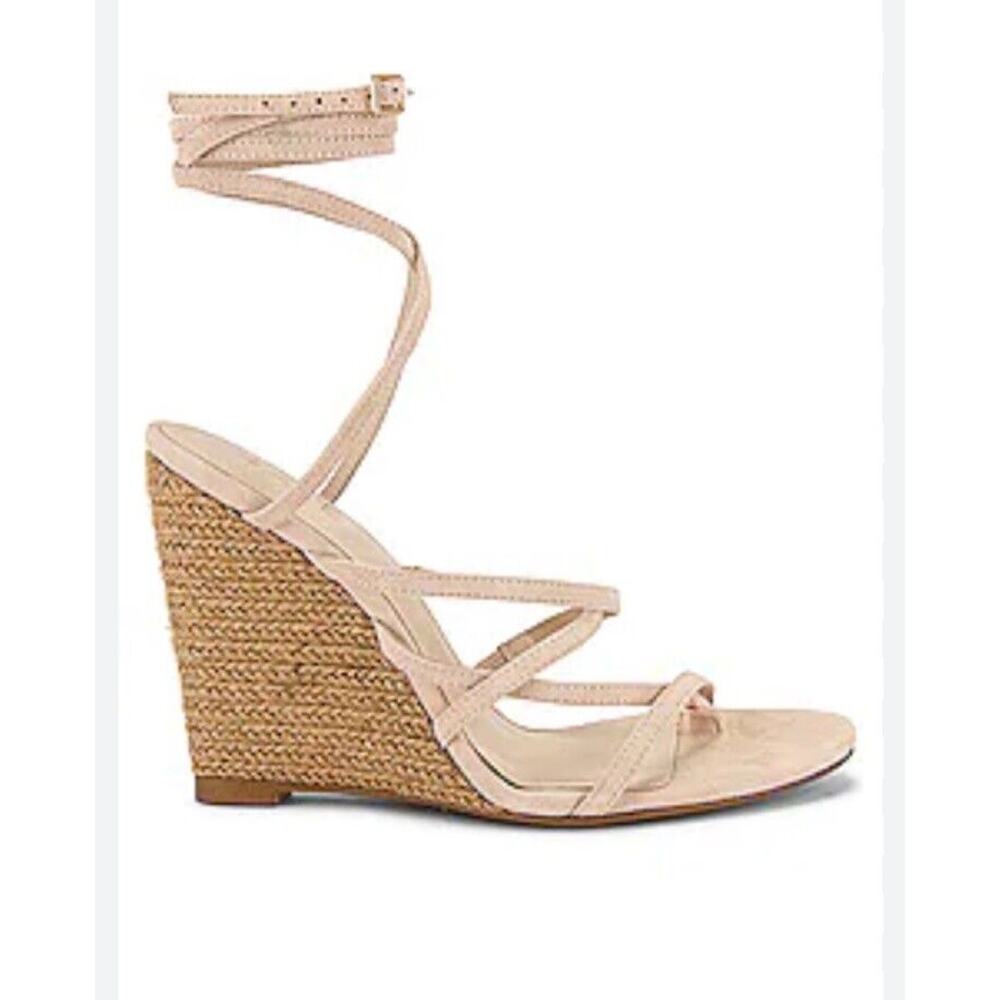 RAYE Nude Strappy Wedge Sandals with Woven Heel
